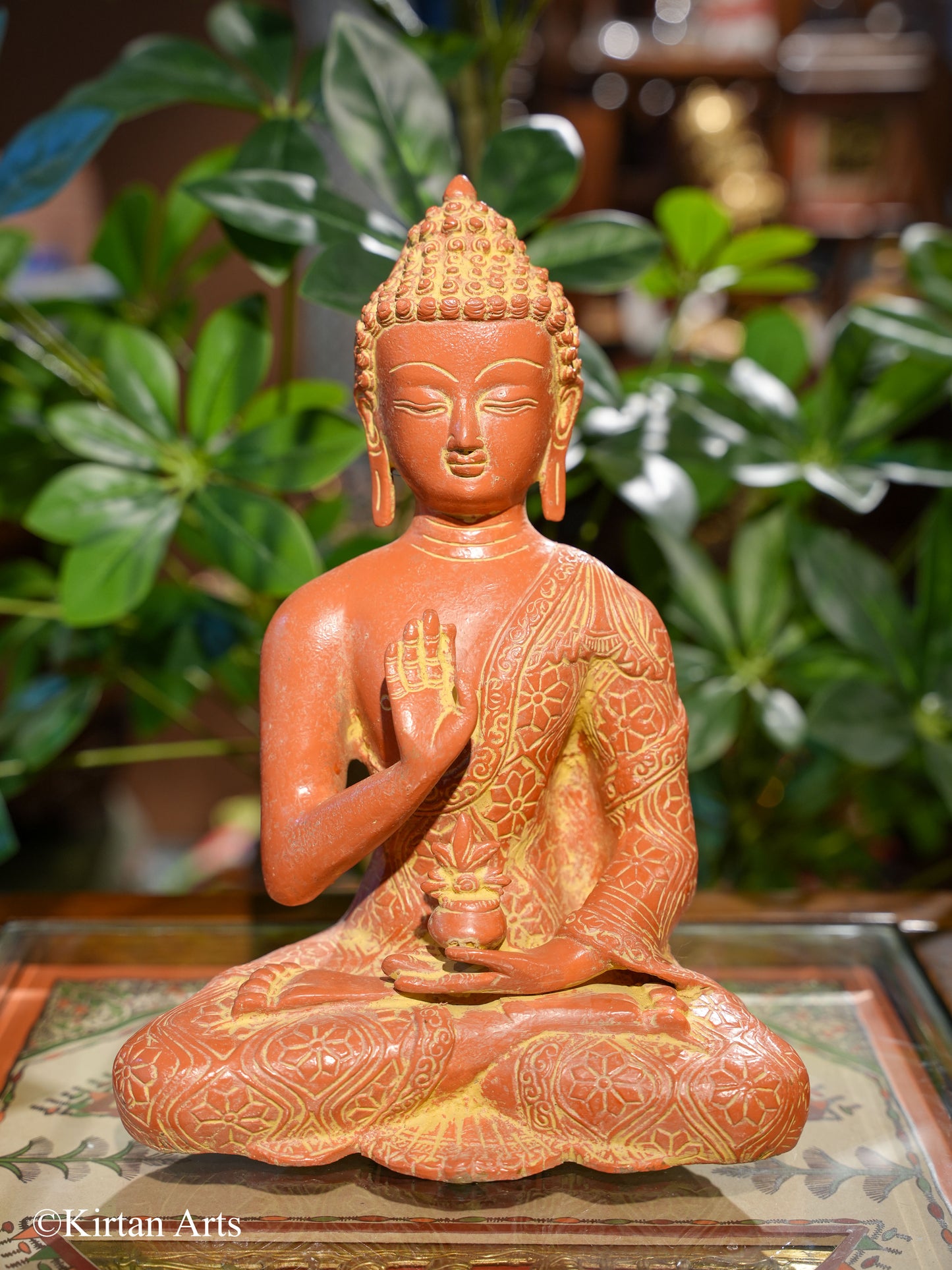 Brass Buddha Brick Red Antique Finish 10.5"