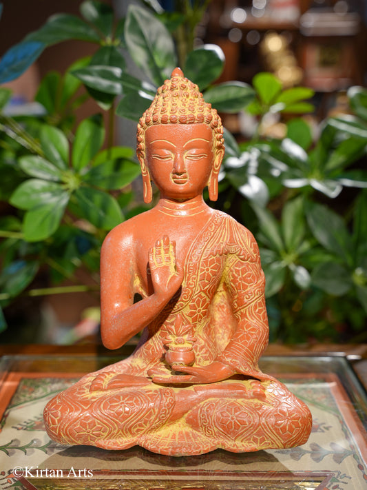 Brass Buddha Brick Red Antique Finish 10.5"