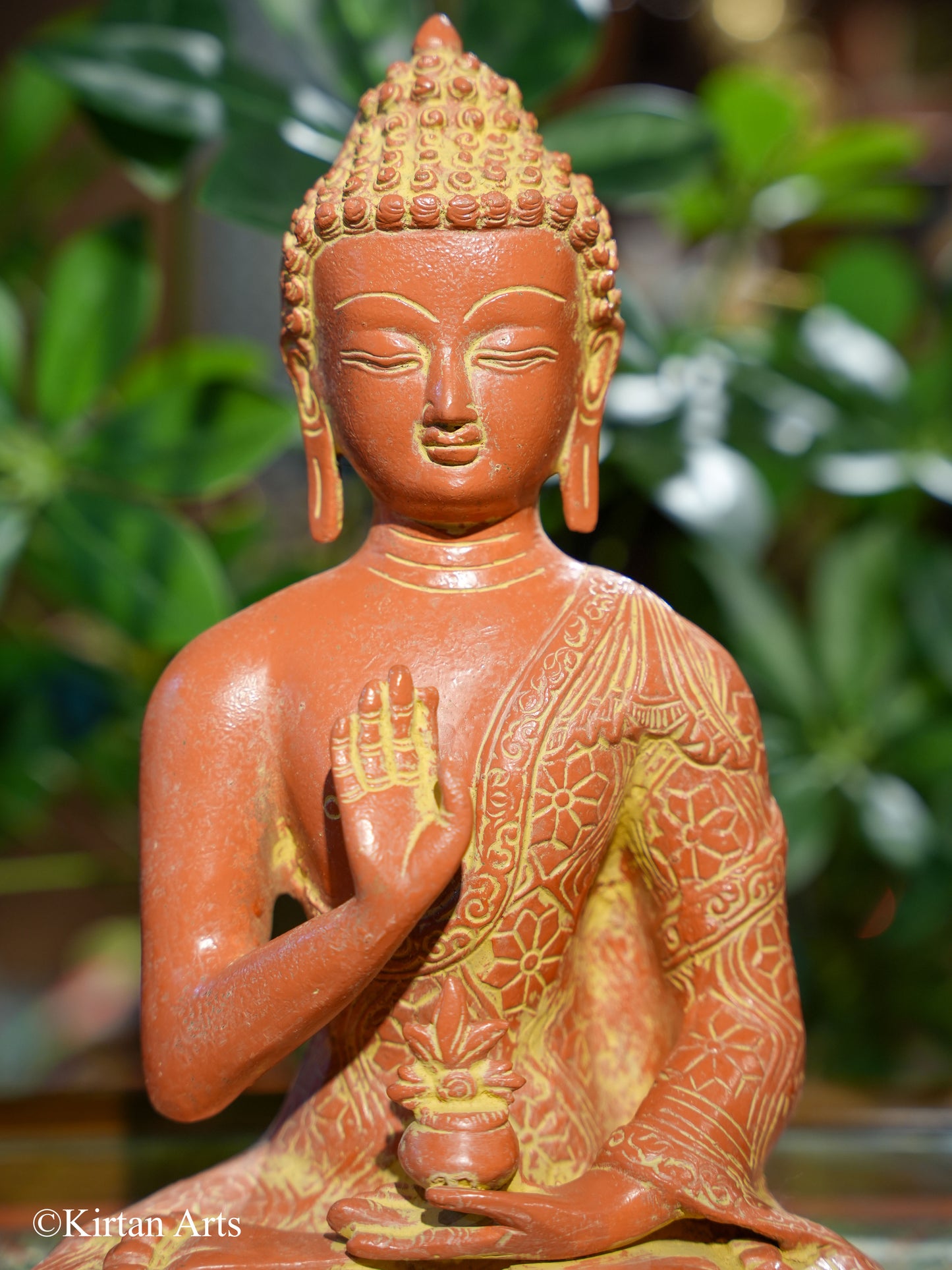 Brass Buddha Brick Red Antique Finish 10.5"