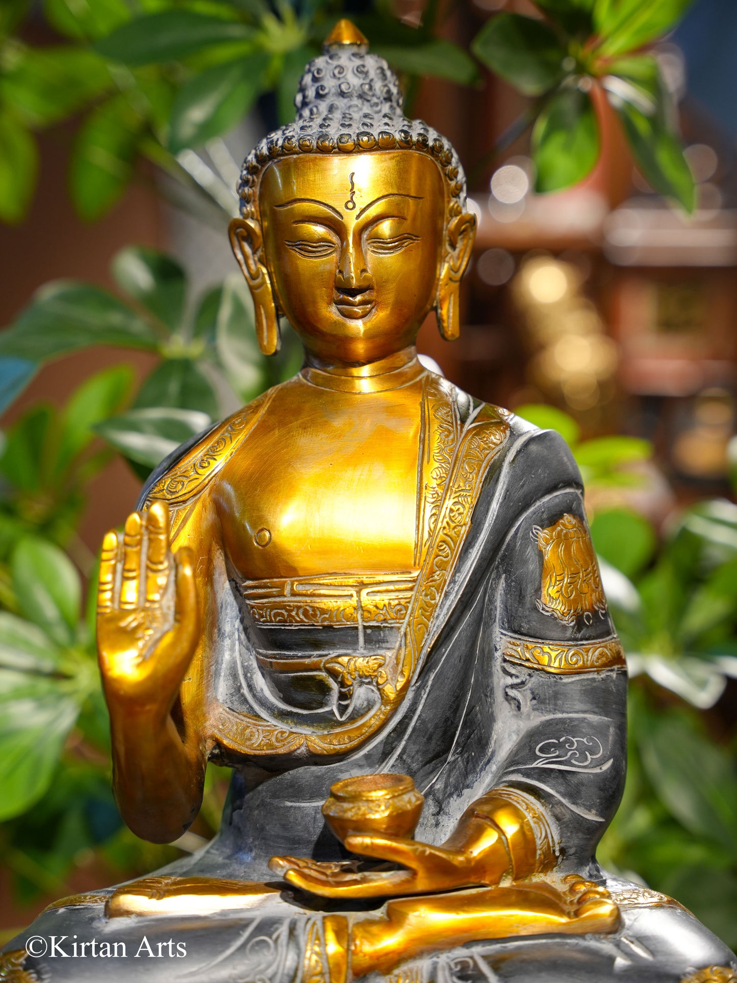 Brass Buddha Grey Gold Antique Finish 16"