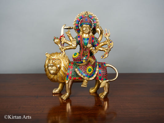 Goddess Durga on Lion Brass Idol 13"