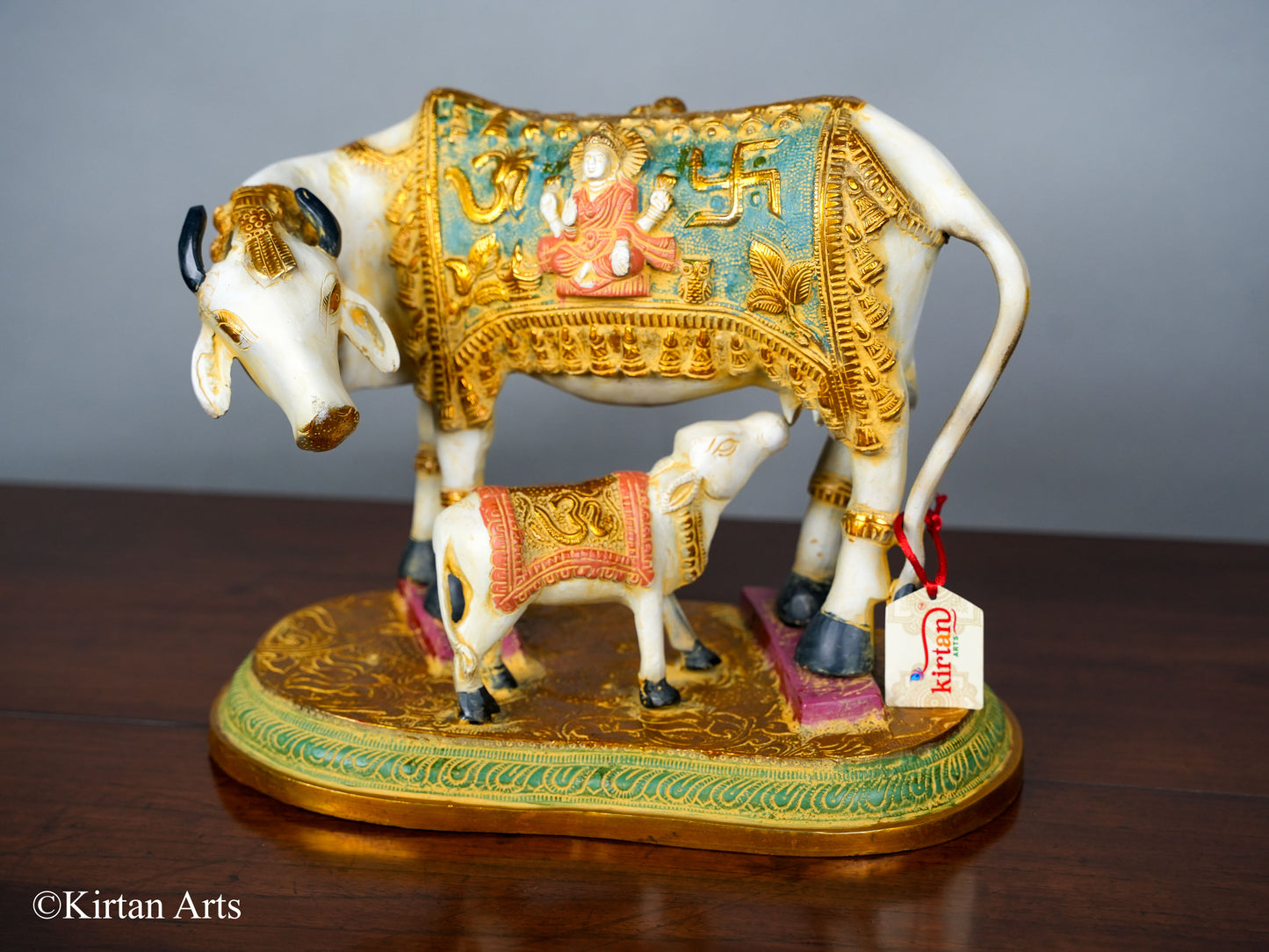 Brass Cow with Calf (Kamdhenu) Multi Color 10.5"
