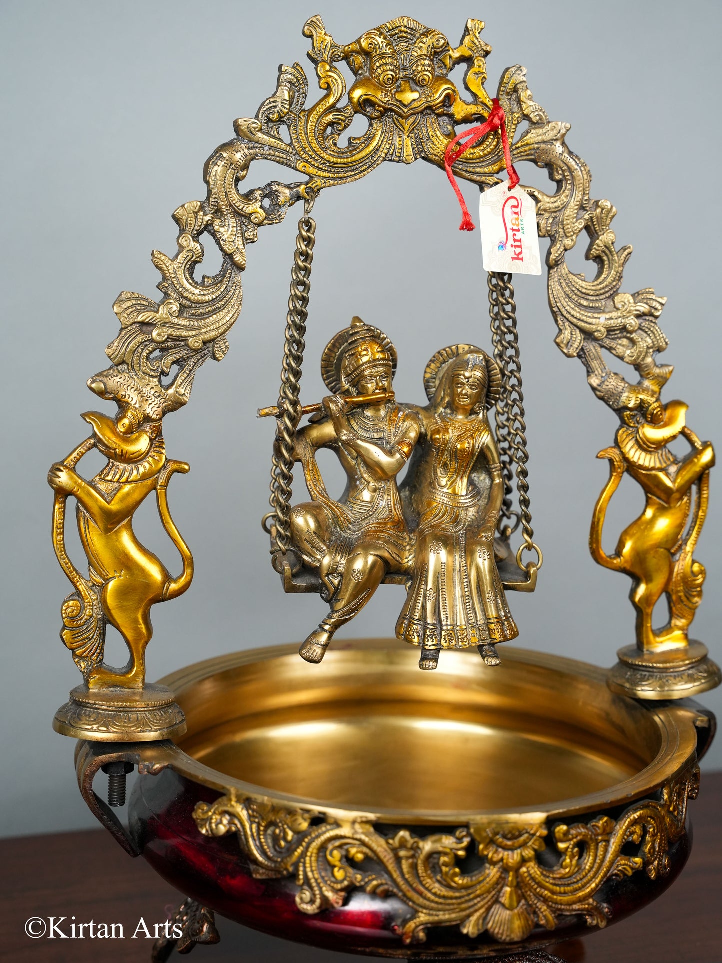Brass RadhaKrishna Urli Triple Color 21"