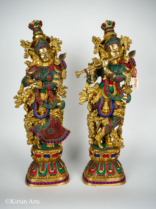 Pure Brass Radha Krishna with Stonework Meenakari | 30" | 33KG Pair