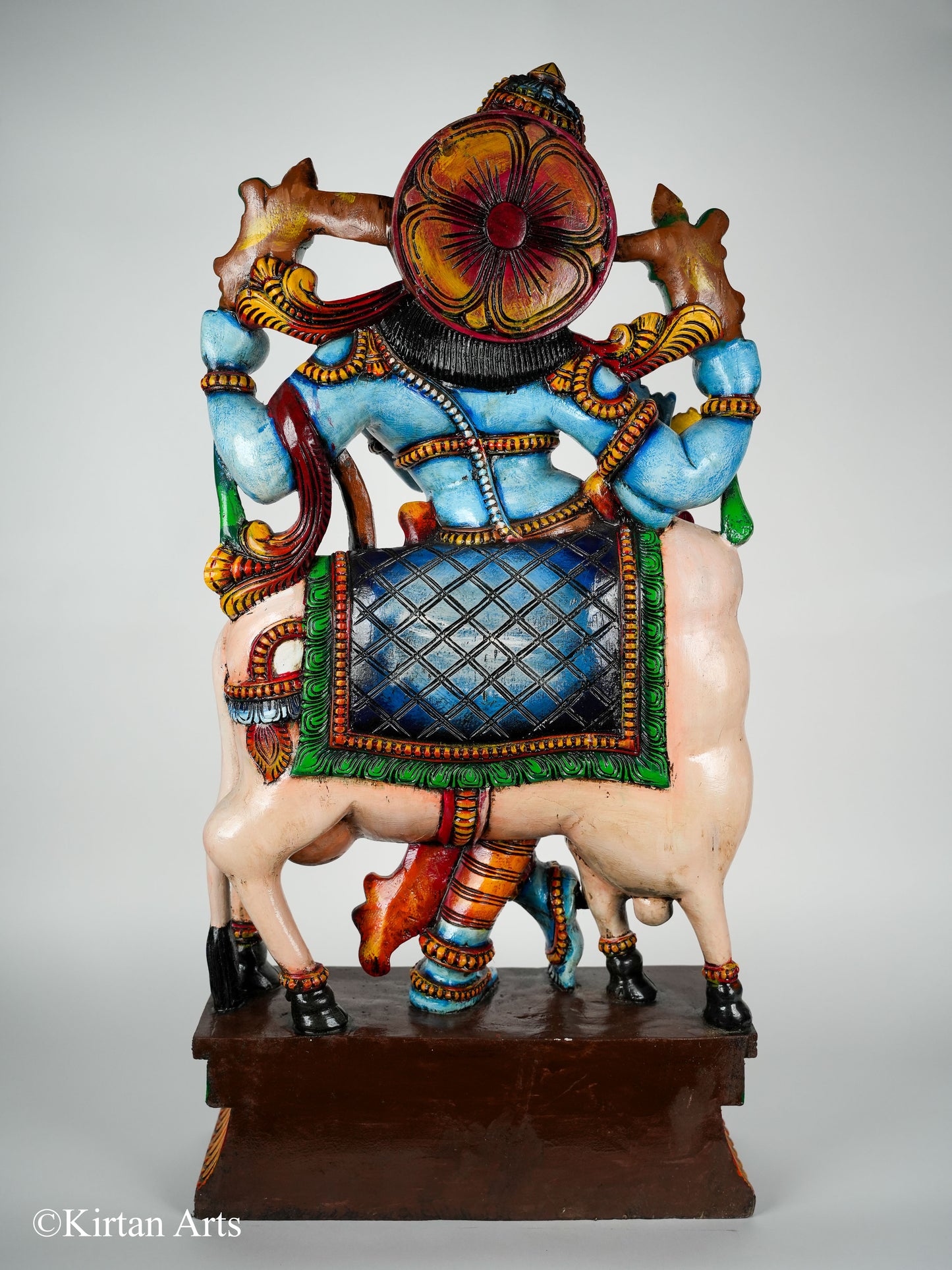 Wood Carved Krishna with Cow 3ft