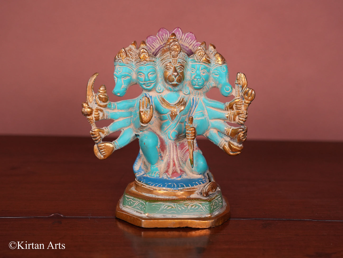 Brass Panchmukhi Hanuman Blue Antique Finish 7"