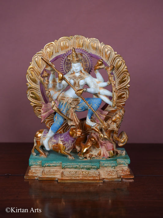 Brass Mahishasura Mardini Multicolor Finish 12"
