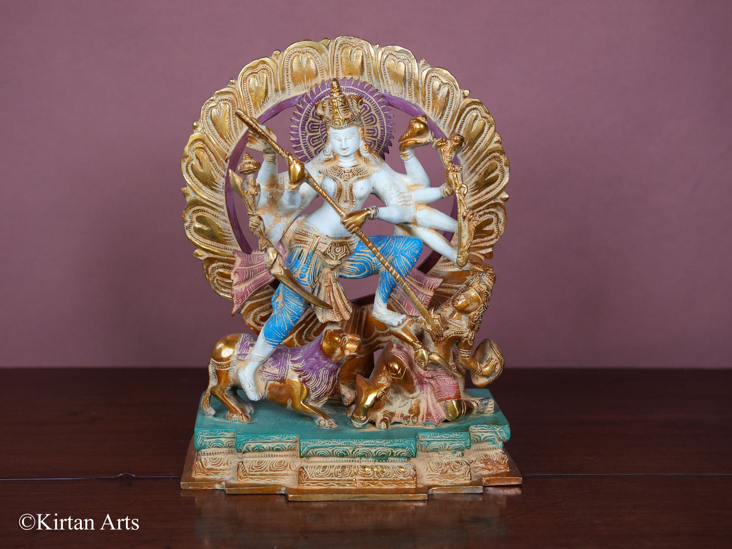 Brass Mahishasura Mardini Multicolor Finish 12"