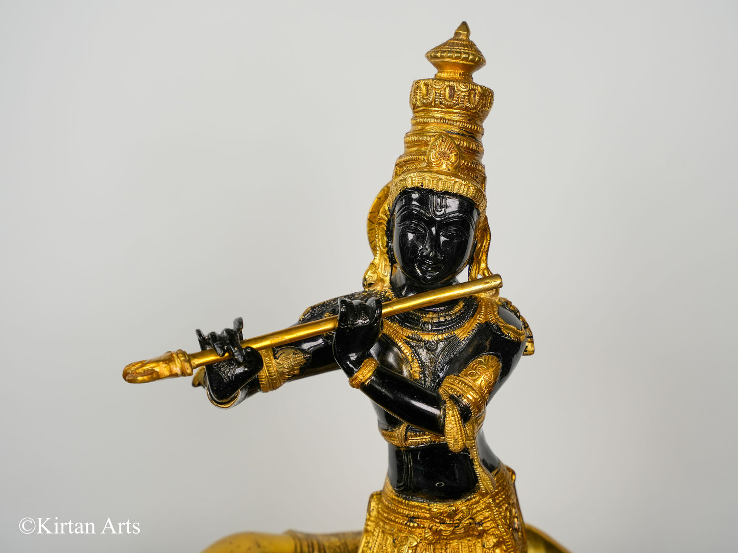 Brass Lord Krishna with Cow Black Gold Finish 25"
