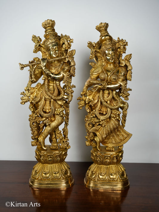 Pure Brass Superfine Radha Krishna Statue | 30" | 32KG Pair