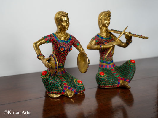 Brass Musical Lady Pair 11" Stonework