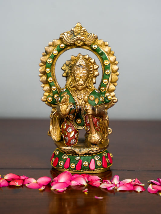 Brass Lord Hanuman Stonework 7"