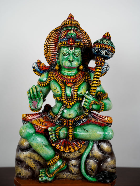 24" Lord Hanuman | Abhaya Mudra | Wood Carved | Painted