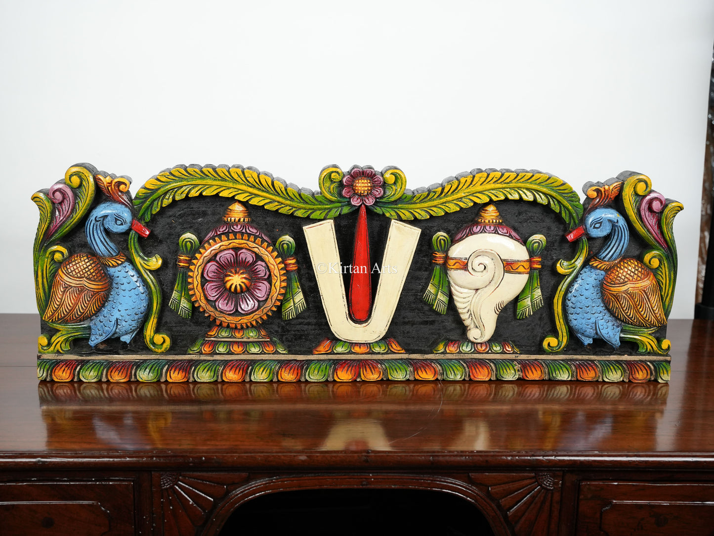 36" Shank Chakra Tilak (Nama) Wooden Panel | Hand Carved