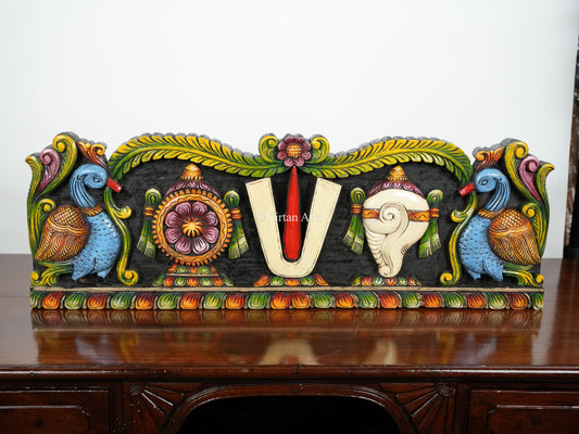 36" Shank Chakra Tilak (Nama) Wooden Panel | Hand Carved