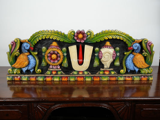 36" Shank Chakra Tilak (Nama) Wooden Panel | Hand Carved