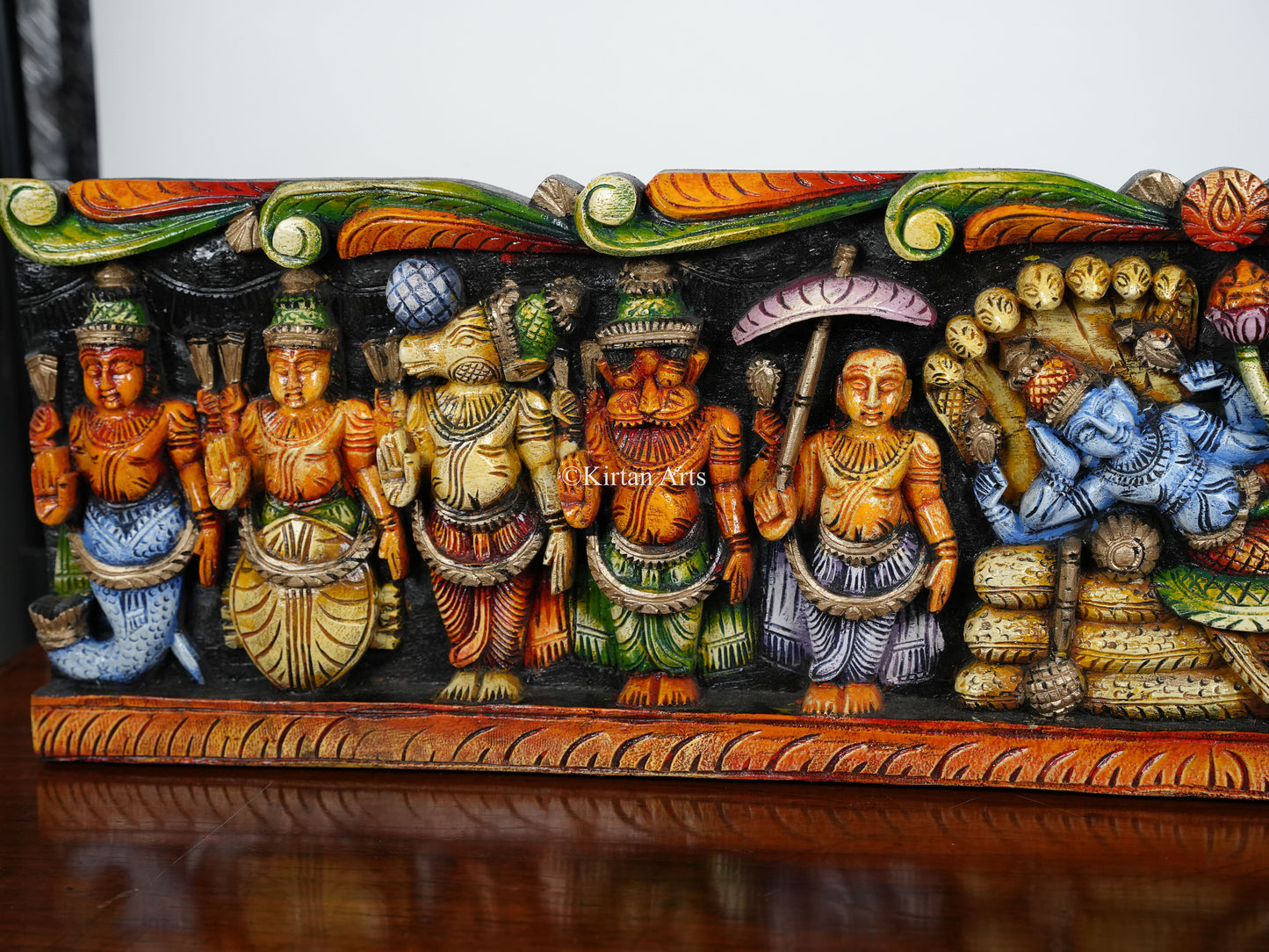 48" Dasavatar with Vishnu Wooden Panel | Hand Carved