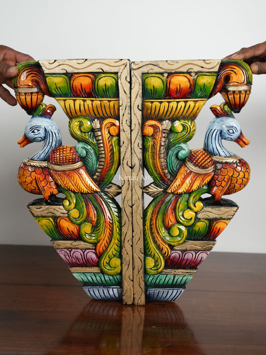 Wooden Peacock Wall Bracket | 18" | Painted