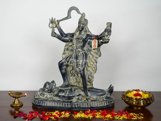 Brass Kali Mata Murti | Mahakaali | Antique Finish | 20.5"
