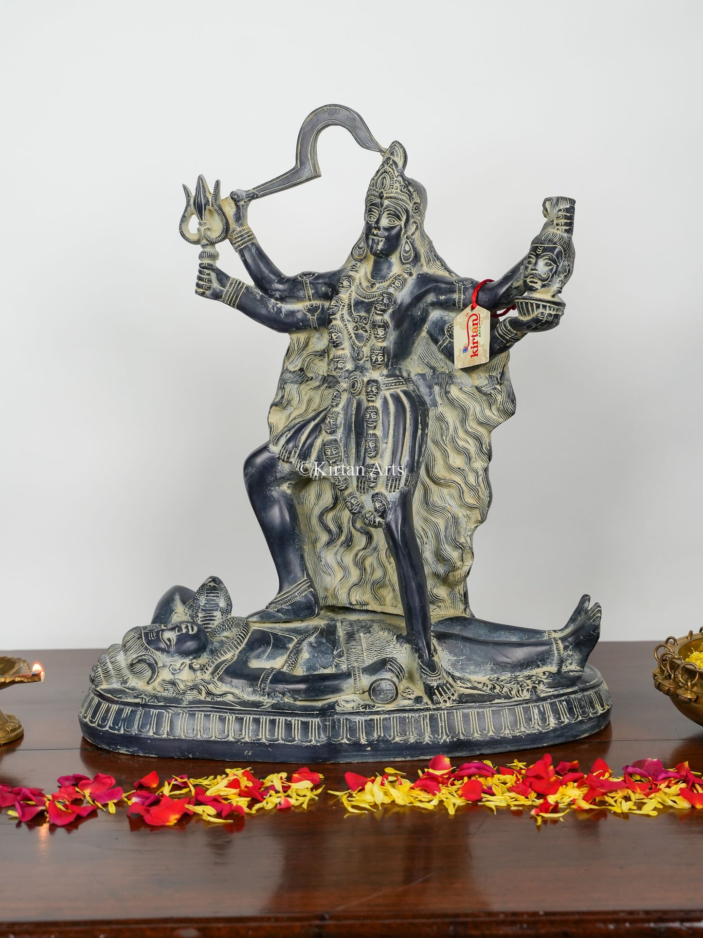 Brass Kali Mata Murti | Mahakaali | Antique Finish | 20.5"