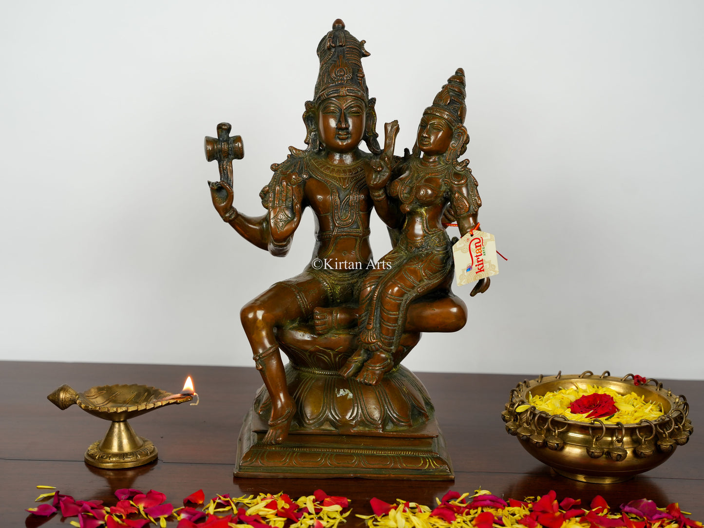 Brass Lord Shiva and Goddess Parvati Murti | 15" | Antique Bronze Finish