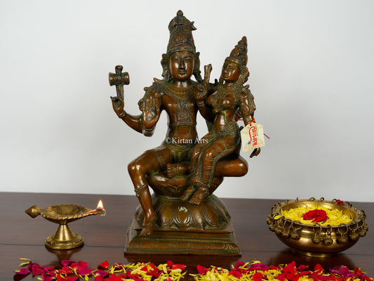 Brass Lord Shiva and Goddess Parvati Murti | 15" | Antique Bronze Finish