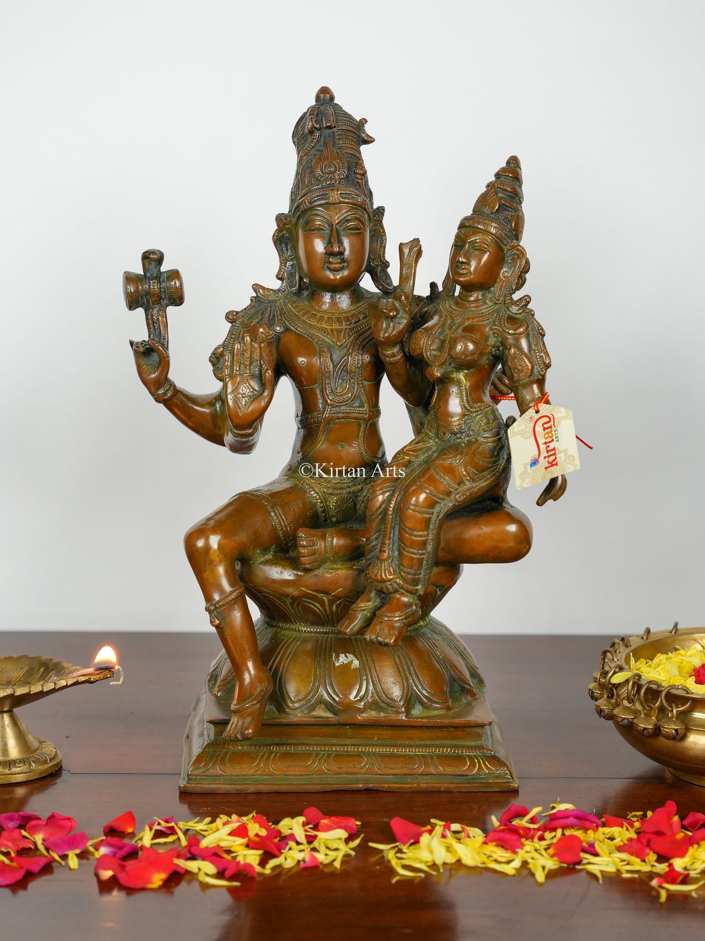 Brass Lord Shiva and Goddess Parvati Murti | 15" | Antique Bronze Finish