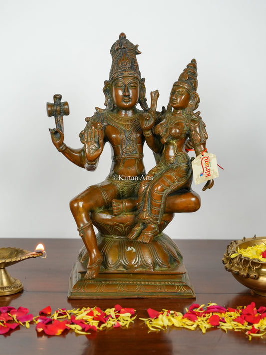 Brass Lord Shiva and Goddess Parvati Murti | 15" | Antique Bronze Finish