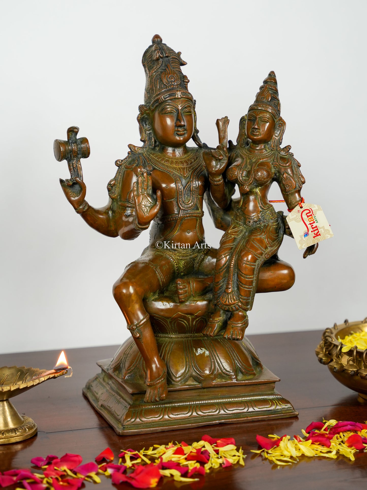 Brass Lord Shiva and Goddess Parvati Murti | 15" | Antique Bronze Finish