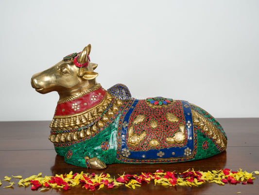 Handcrafted Brass Nandi | 21" | Stonework
