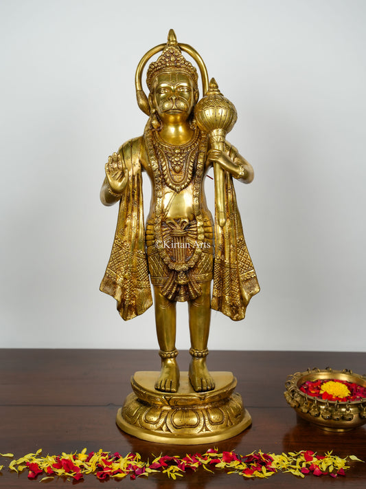 Brass Lord Hanuman | Abhaya Hastham | 25" | Gold Finish