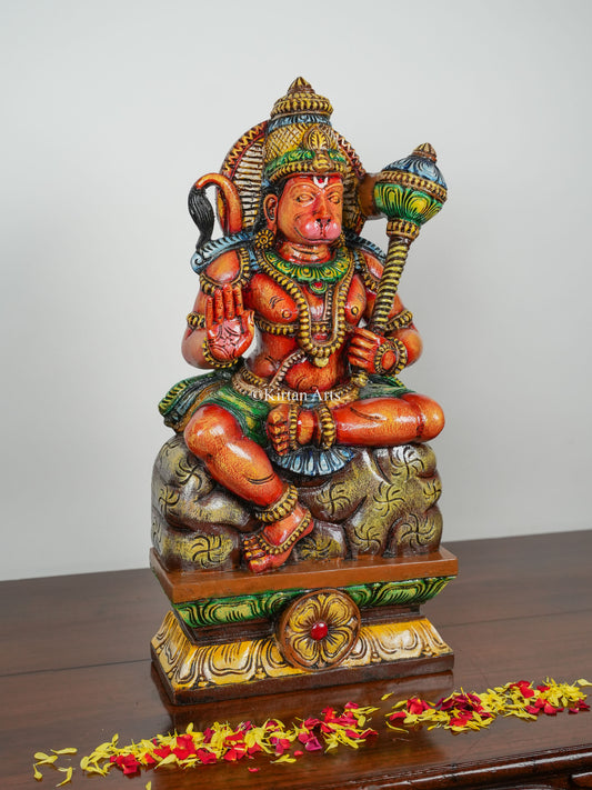 24" Lord Hanuman | Abhaya Mudra | Wood Carved | Painted