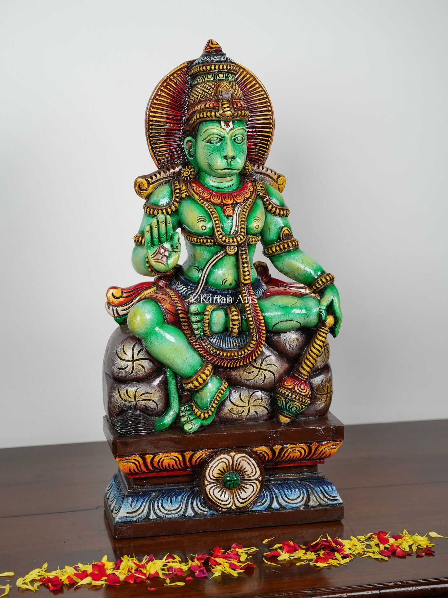 24" Lord Hanuman | Abhaya Mudra | Wood Carved | Painted
