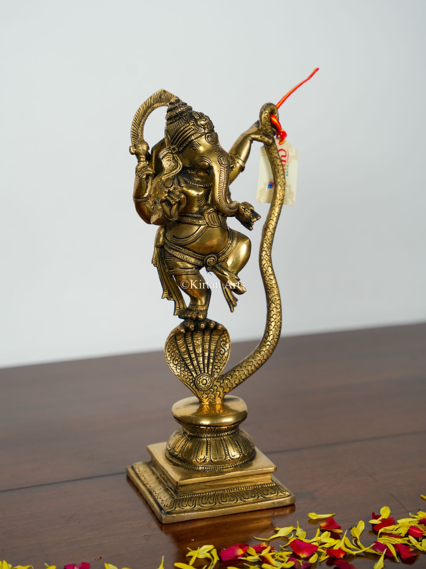 Brass Dancing Ganesha on Snake | 11" | Antique Finish