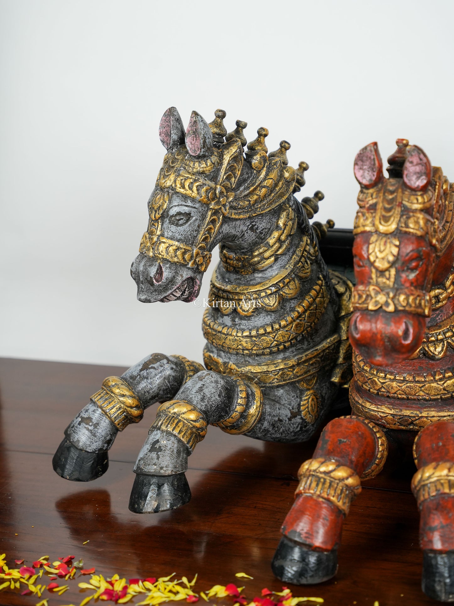 Three Horses Wall Piece | Wood Carved | 30" | Antique Finish