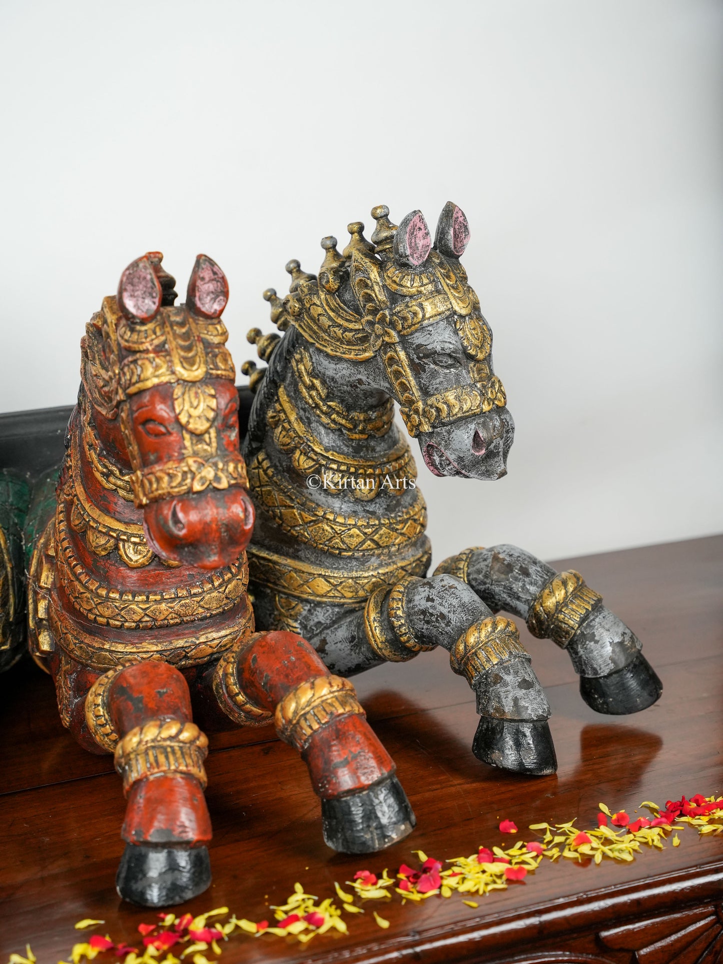 Three Horses Wall Piece | Wood Carved | 30" | Antique Finish