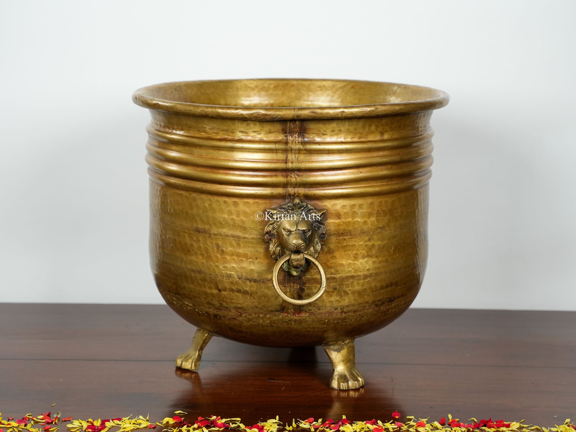 antique brass planter pots Brass Planter Lion Face | 15"