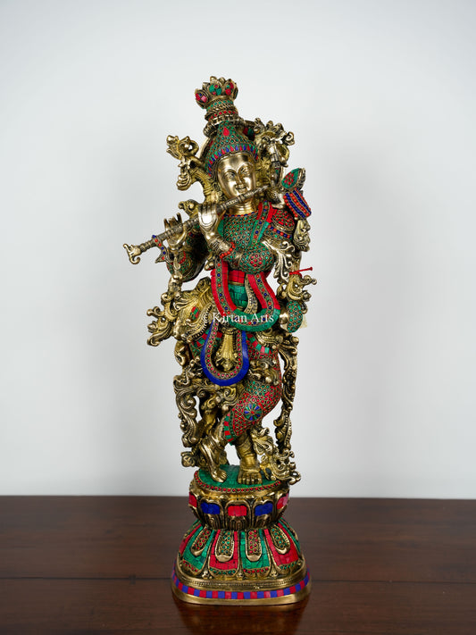 Pure Brass Lord Krishna with Stonework | Meenakari | 30"