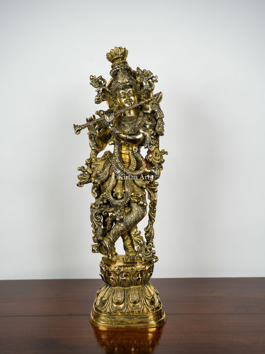 Brass Lord Krishna with Flute | 30" | Antique Brass Finish