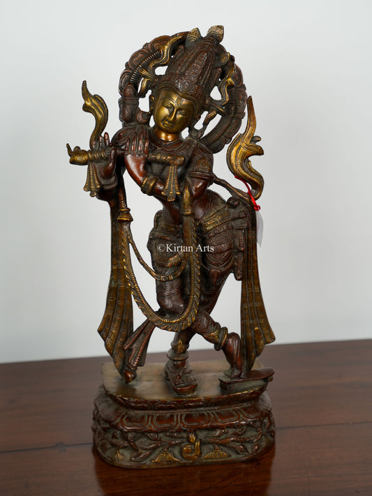 Pure Brass Lord Krishna | Antique Brown Finish | 22"
