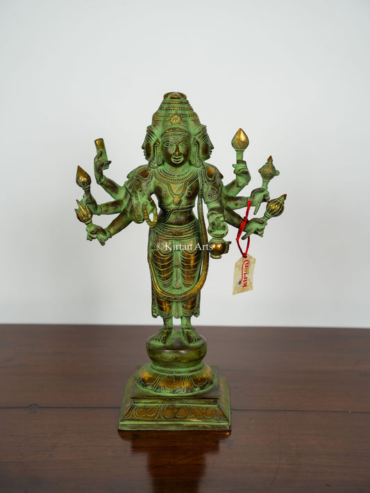 Brass Lord Brahma Statue | Antique Green Finish | 16"