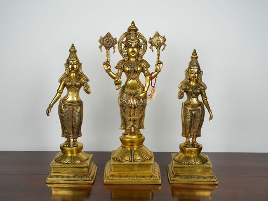 Brass Lord Vishnu with Sridevi and Bhudevi | Set of 3 | 23"