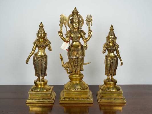 Brass Lord Murugan with Valli and Deviyani | Set of 3 | 23"