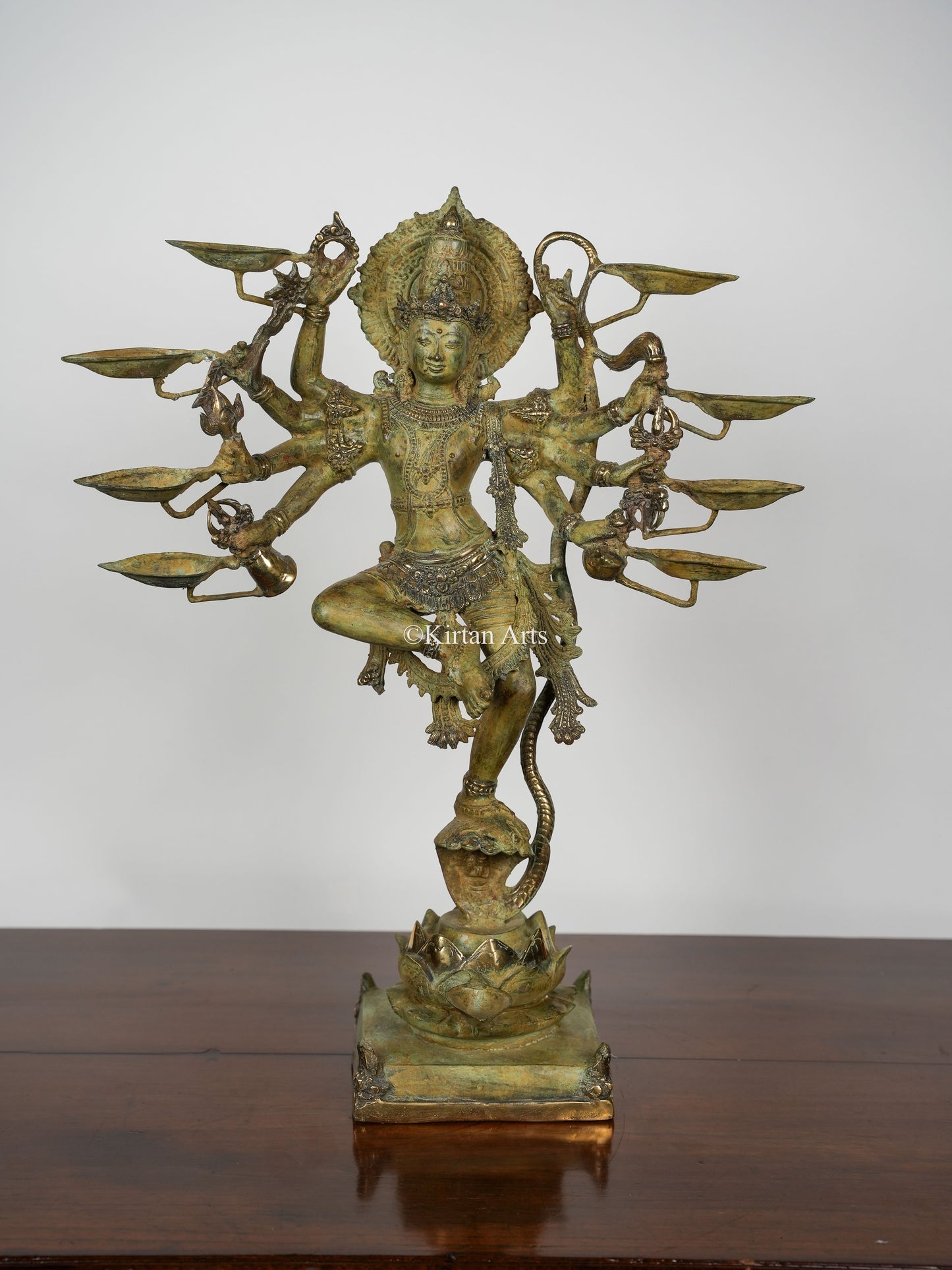 Lord Krishna on Kaliya Naag Sculpture | Balinese Bronze | 25"|