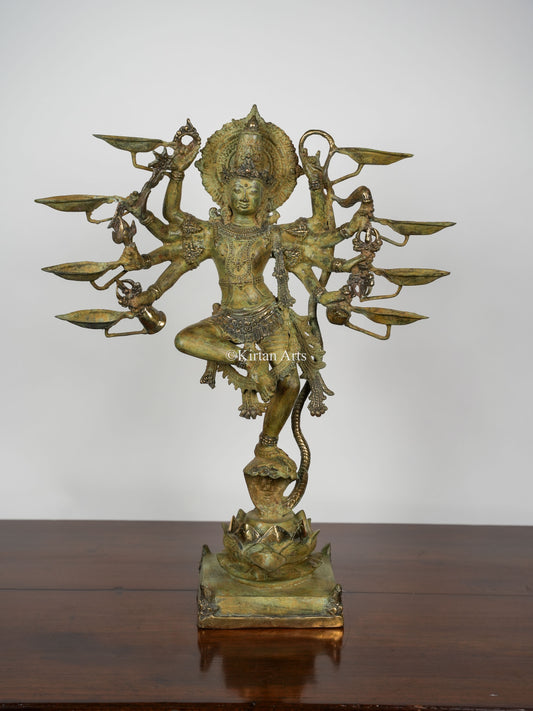 Lord Krishna on Kaliya Naag Sculpture | Balinese Bronze | 25"|