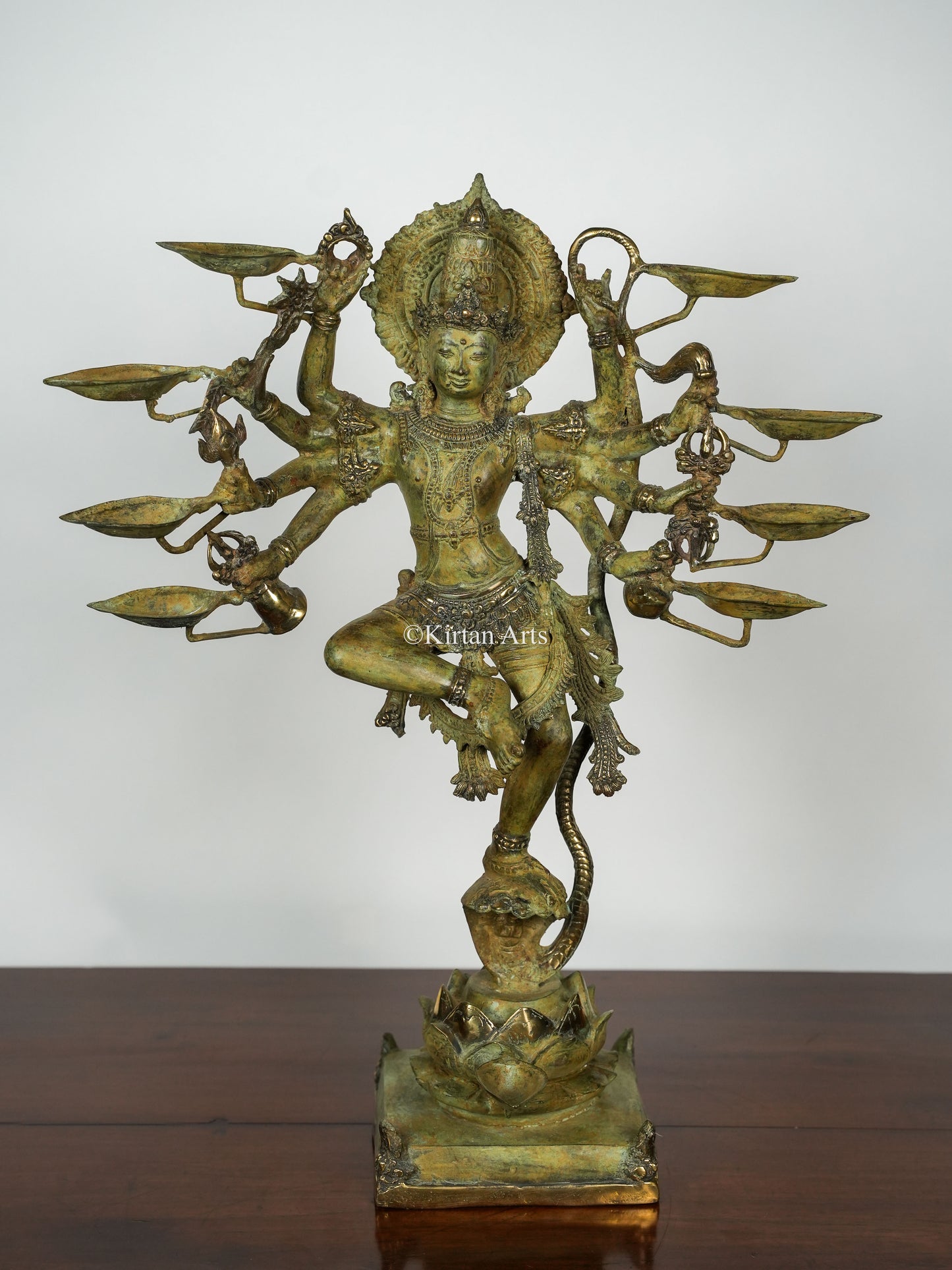 Lord Krishna on Kaliya Naag Sculpture | Balinese Bronze | 25"|