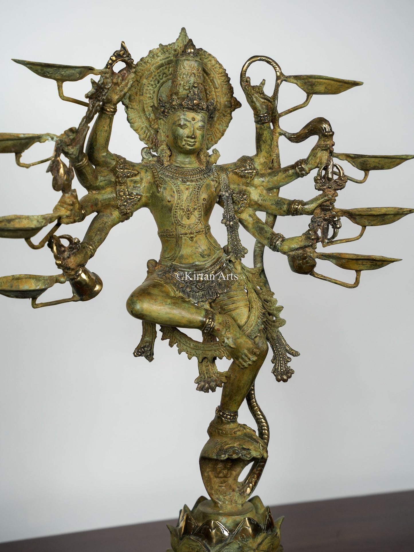 Lord Krishna on Kaliya Naag Sculpture | Balinese Bronze | 25"|