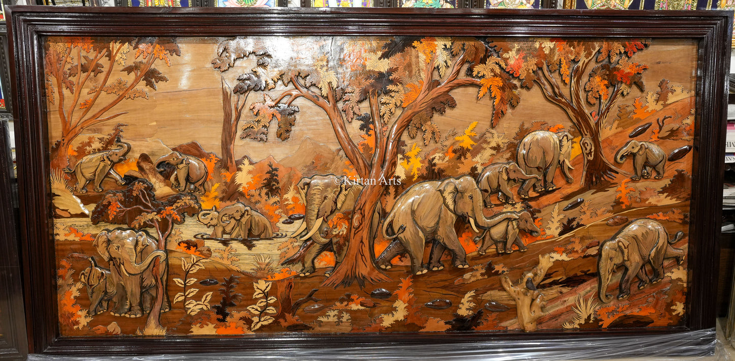 Rosewood Elephant Embossed Panel Artwork | 8x4 Ft