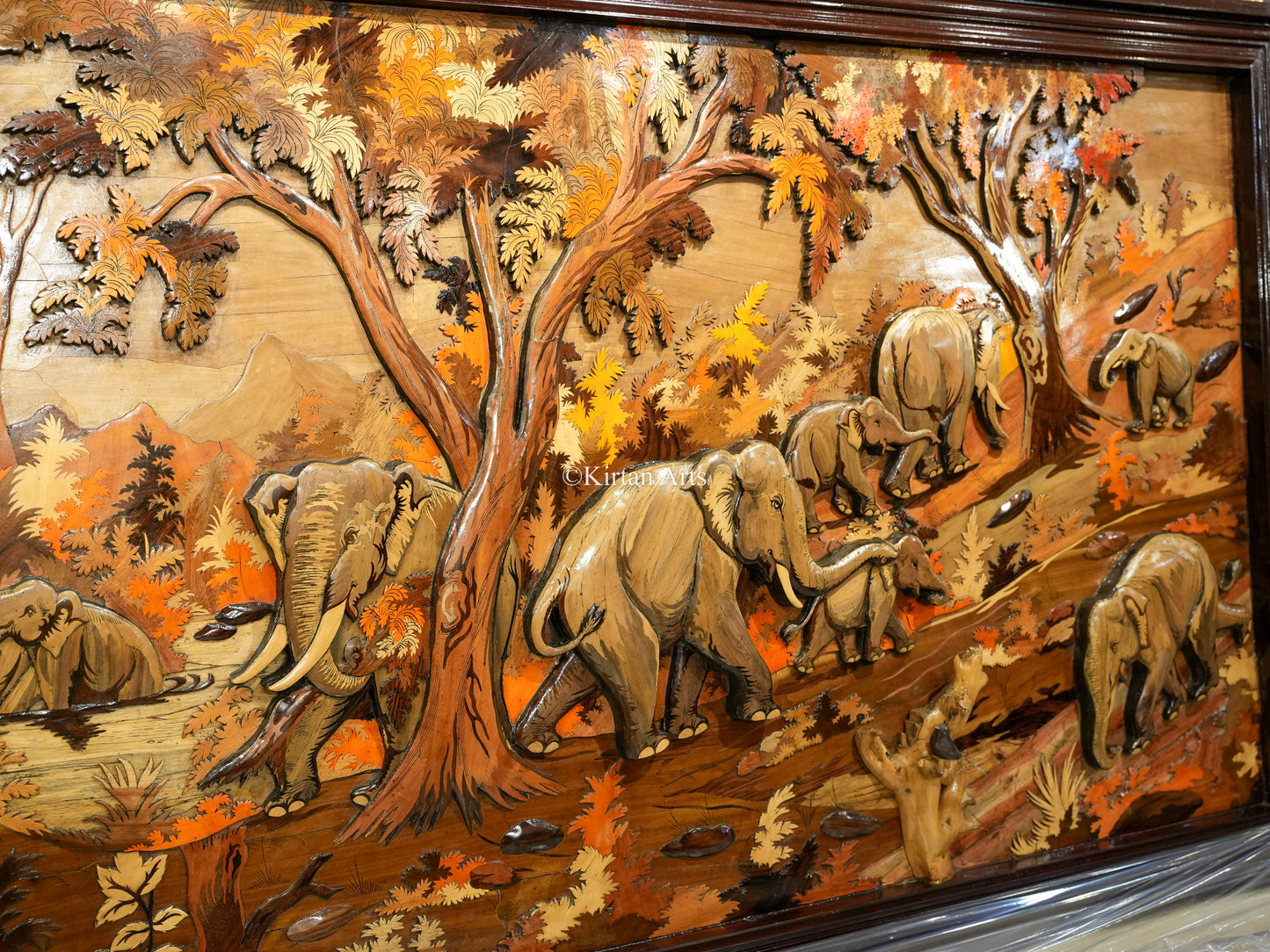 Rosewood Elephant Embossed Panel Artwork | 8x4 Ft