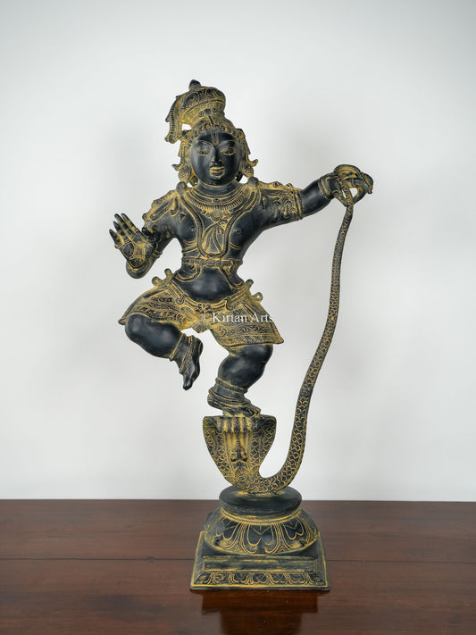 Brass Kaliyamardhanam Krishna Sculpture | 34" | Stone Finish